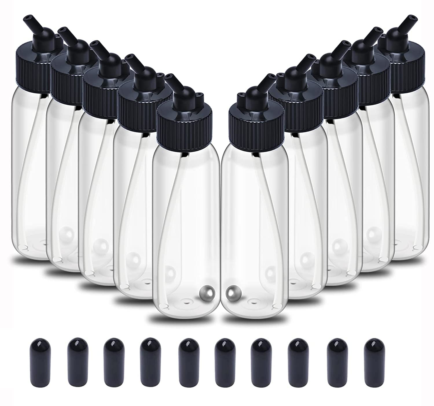 ROSEMARY 10 Pack 30ML Airbrush Plastic Bottles Jars with caps for Dual- Action Siphon Suction Feed Airbrush