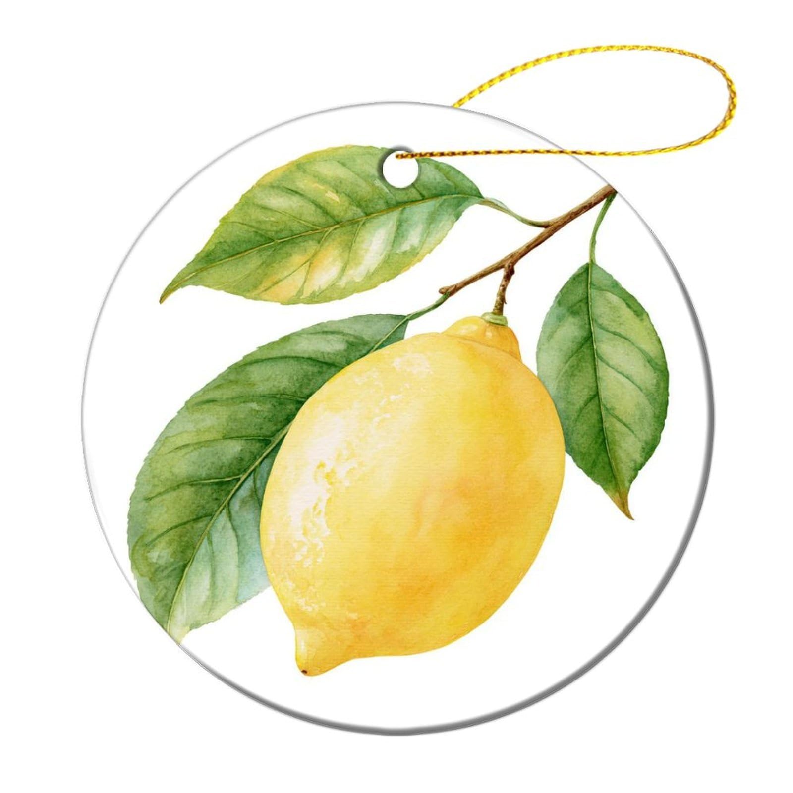 Fresh Whole Lemon Botanical Watercolor Christmas Tree Hanging Ornaments,2 Pieces, 7.2CM Round Double-Sided