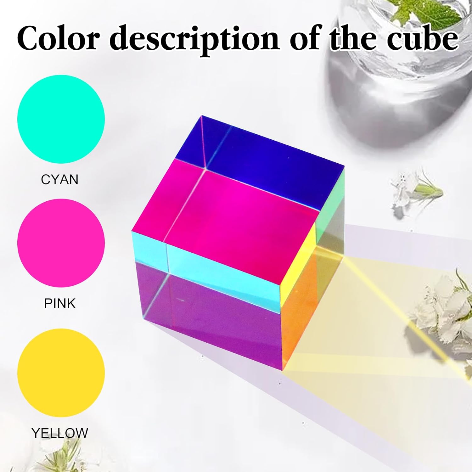 Mixing Color Cube(2.4inch / 6cm)- Cyan, Magenta & Yellow Subtractive Color Mixing with Stand, Magic Prism Cube for Science and Educational, Photography Crystal Prism, Desktop Decoration (Mixing Color)