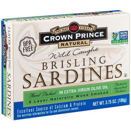 Crown Prince Natural Brisling Sardines in Extra Virgin Olive Oil -- 3.75 oz - 2 pc