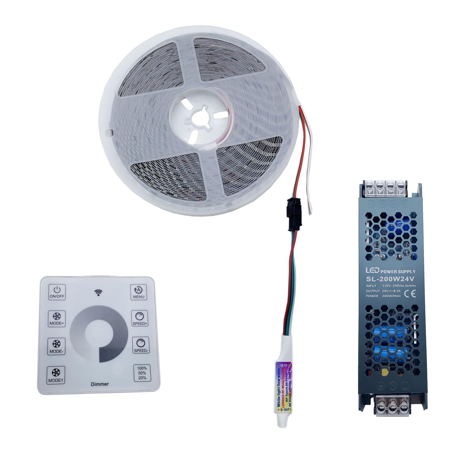 TOPXCDZ 10m Fließendes Wasser Fließendes LED-Streifen licht DC24 WS2811 SMD2835 Pferderennen Pixel Adressierbares Flexibles Lineares Lampen set (Cold White, 1 * 10M Strip+Controller+Power)