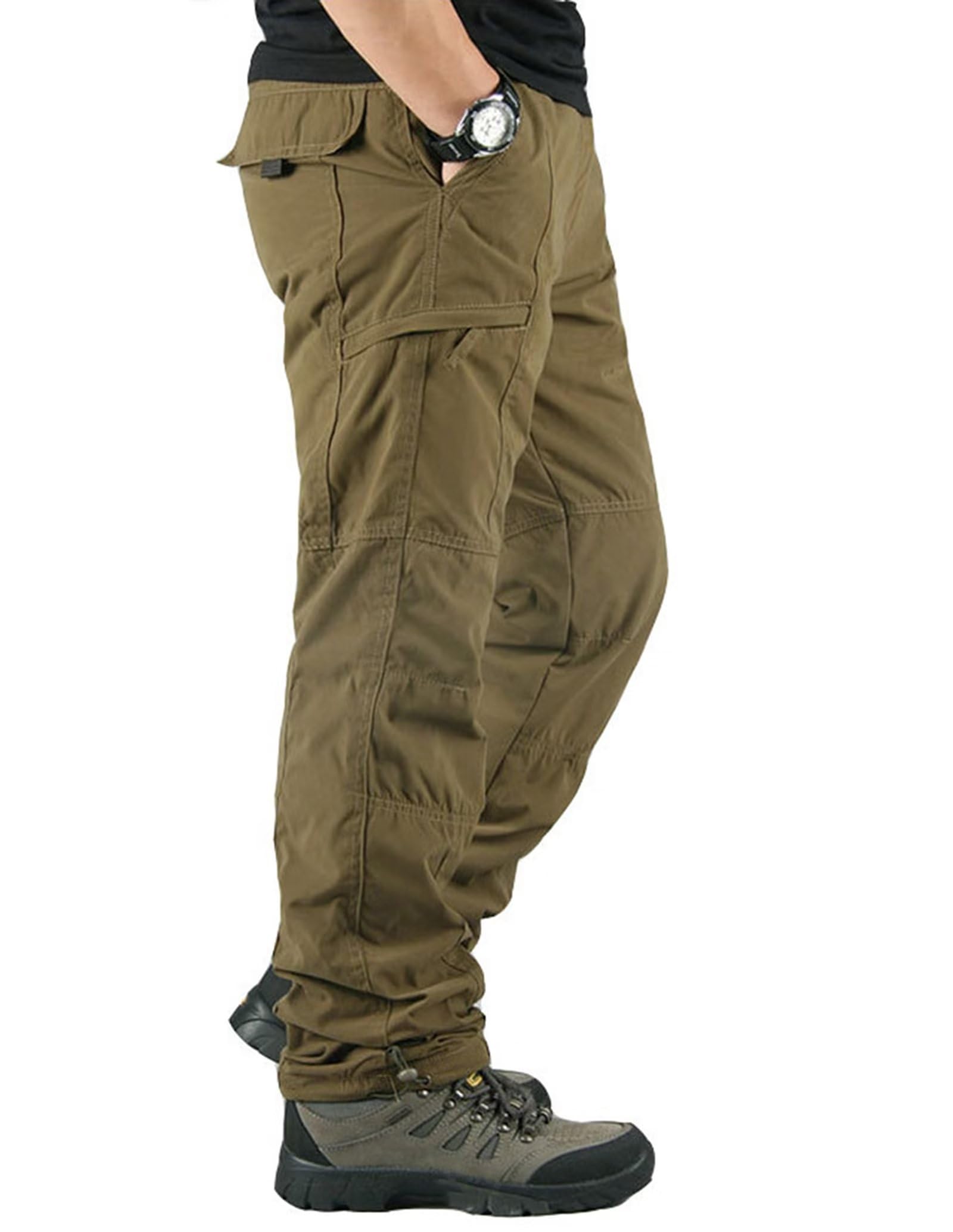 Pantalones de Trabajo con Forro Polar para Hombre,Pantalones térmicos Multibolsillos Pantalones tácticos Otoño Invierno Pantalones Softshell Pantalones de Combate con 6 Bolsillos