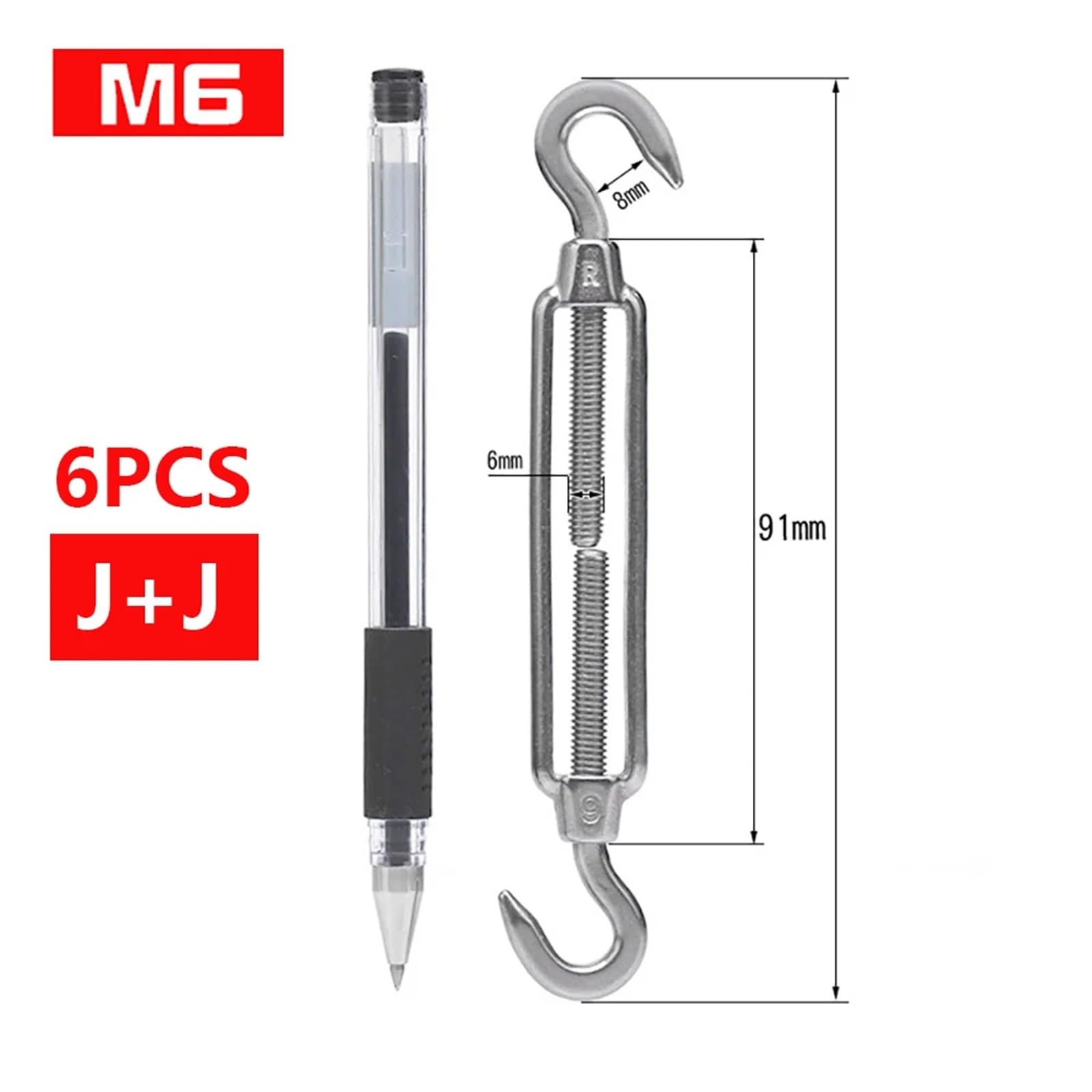 Tenditore regolabile – 6 pezzi M6 in acciaio inox 304 gancio e gancio – sistema di tensione per funi metalliche per uso esterno e interno