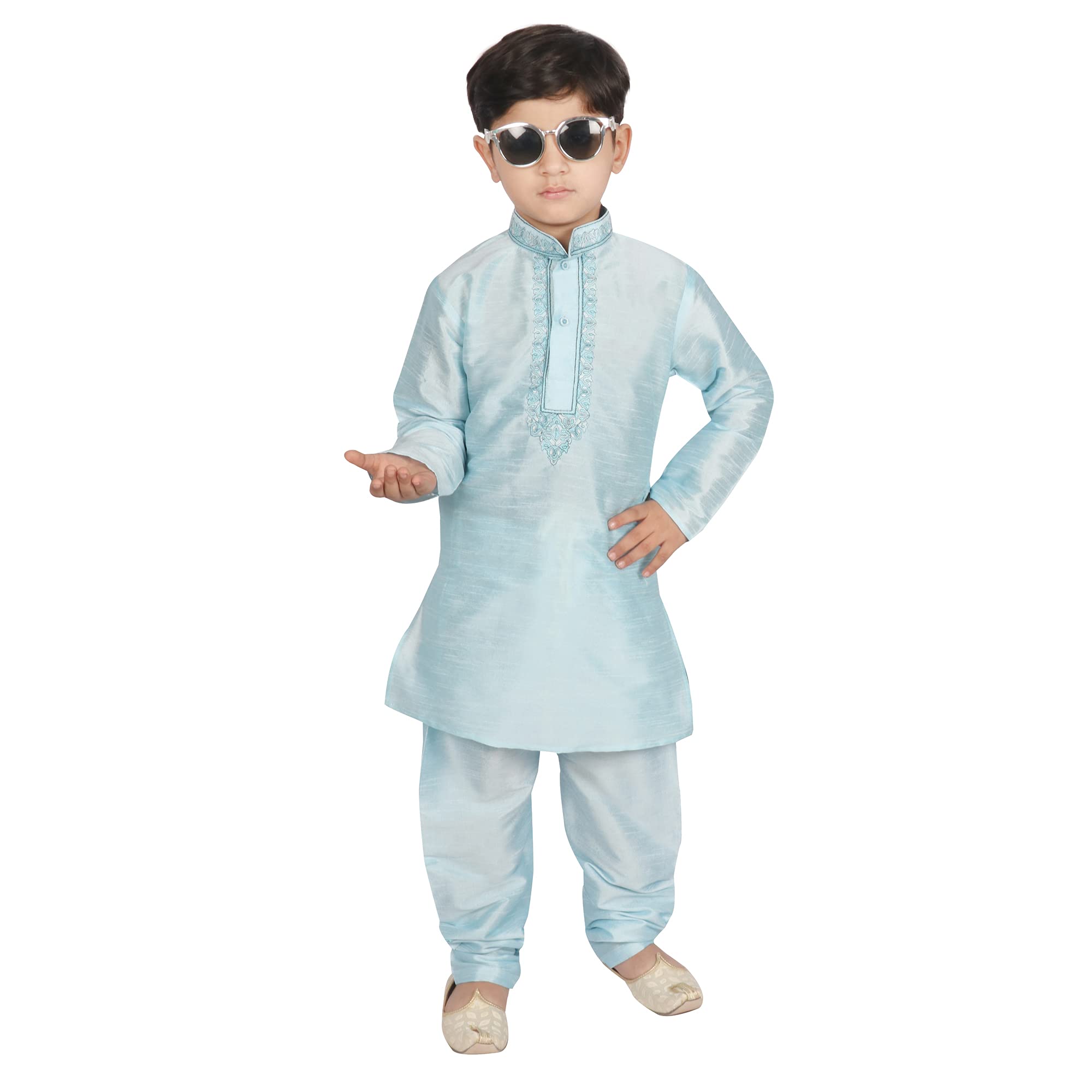 SG YUVRAJKids Solid Silk Kurta Pyjama Set For Boys