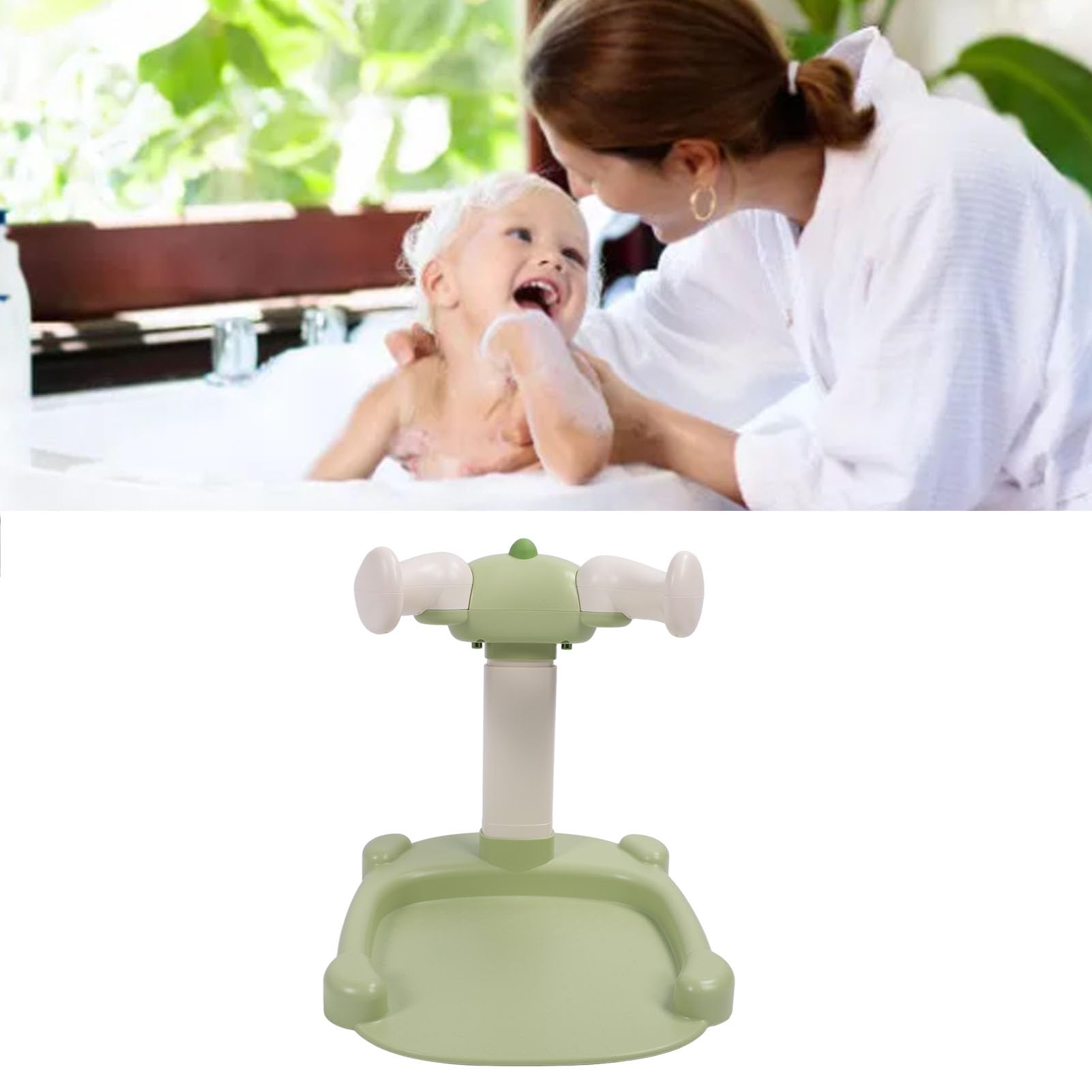 Torre de Baño Baby Hug, Soporte de Ducha de Silicona Antideslizante para Niños Pequeños, Soporte Multifuncional con Diseño Portátil para Uso Diario (GREEN)
