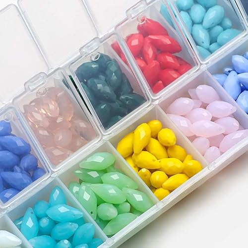 Miniatura 3 de Cuentas de cristal de lágrima de 0.236 x 0.472 pulgadas, 280 cuentas de vidrio facetado en 14 colores, cuentas de piedras preciosas para hacer
