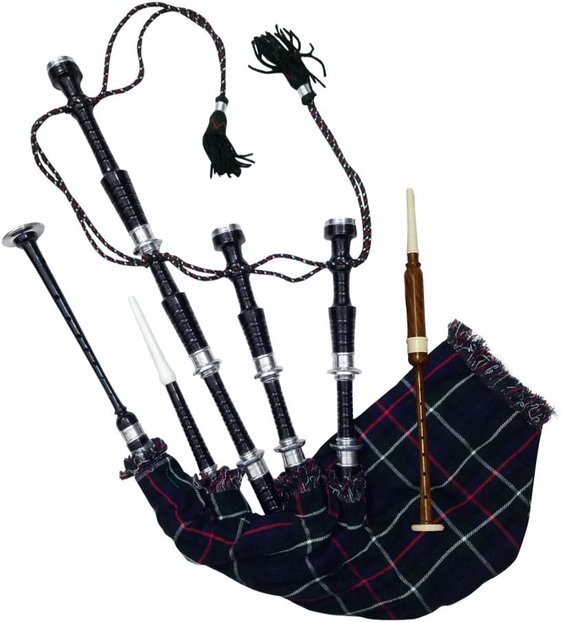 AAR Full size Rosewood Bagpipe Mackenzie Silver Plain Mounts Black Finish Scottish Highland Bagpipes with accessories