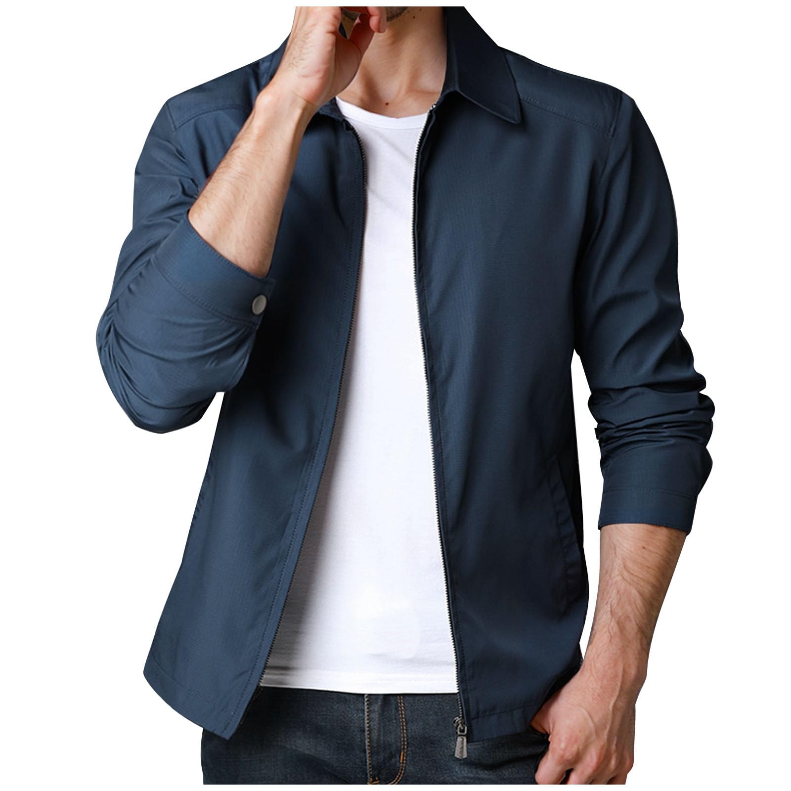 Generisch Bomberjack Herren Übergangsjacke Leichte Freizeitjacke Outdoorjacke Locker Frühling Herbst Windbreaker Einfarbig Jacken mit Reißverschlusstasche Arbeitsjacke Herbstjacke