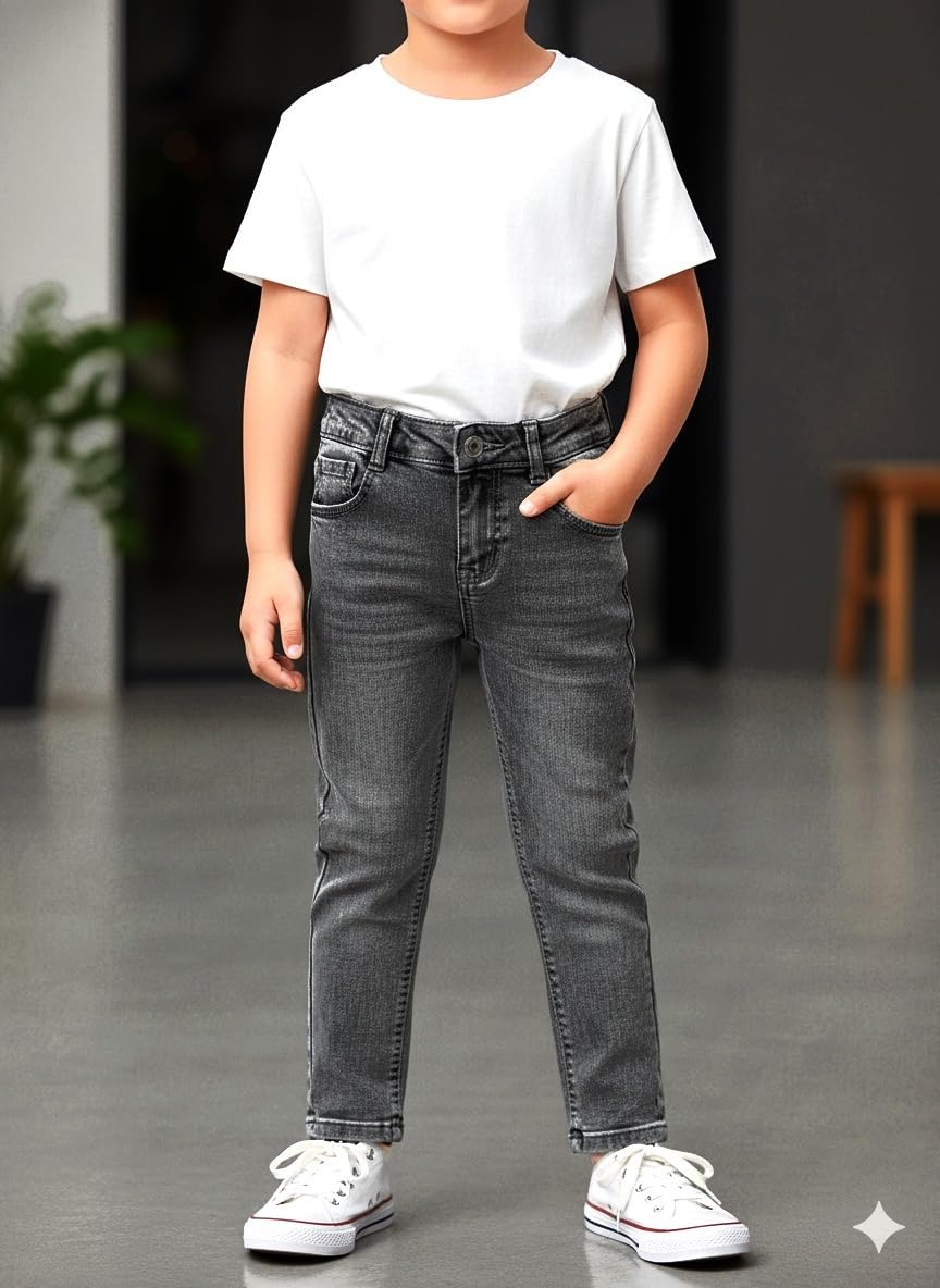 A.T.U.N. (ALL THINGS UBER NICE) Jeans in denim elasticizzati per ragazzi, in cotone, vestibilità dritta, morbidi e lavati, a vita media, comodi da indossare tutti i giorni, abbigliamento casual