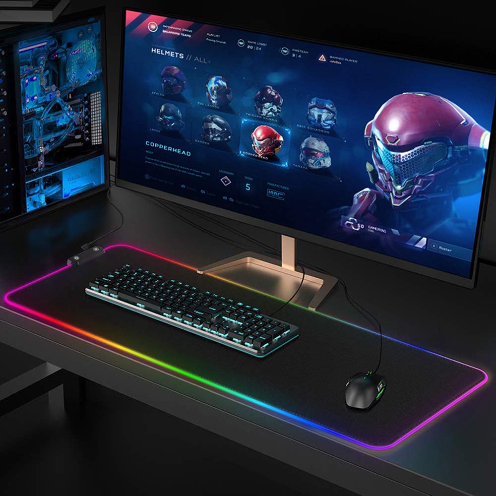 Duża podkładka pod mysz do gier RGB, kolorowa podkładka na biurko z 11 trybami podświetlenia RGB, podkładka do gier LED, antypoślizgowa mata komputerowa na bazie dla graczy Cybercafe A 40x90cm /226 (