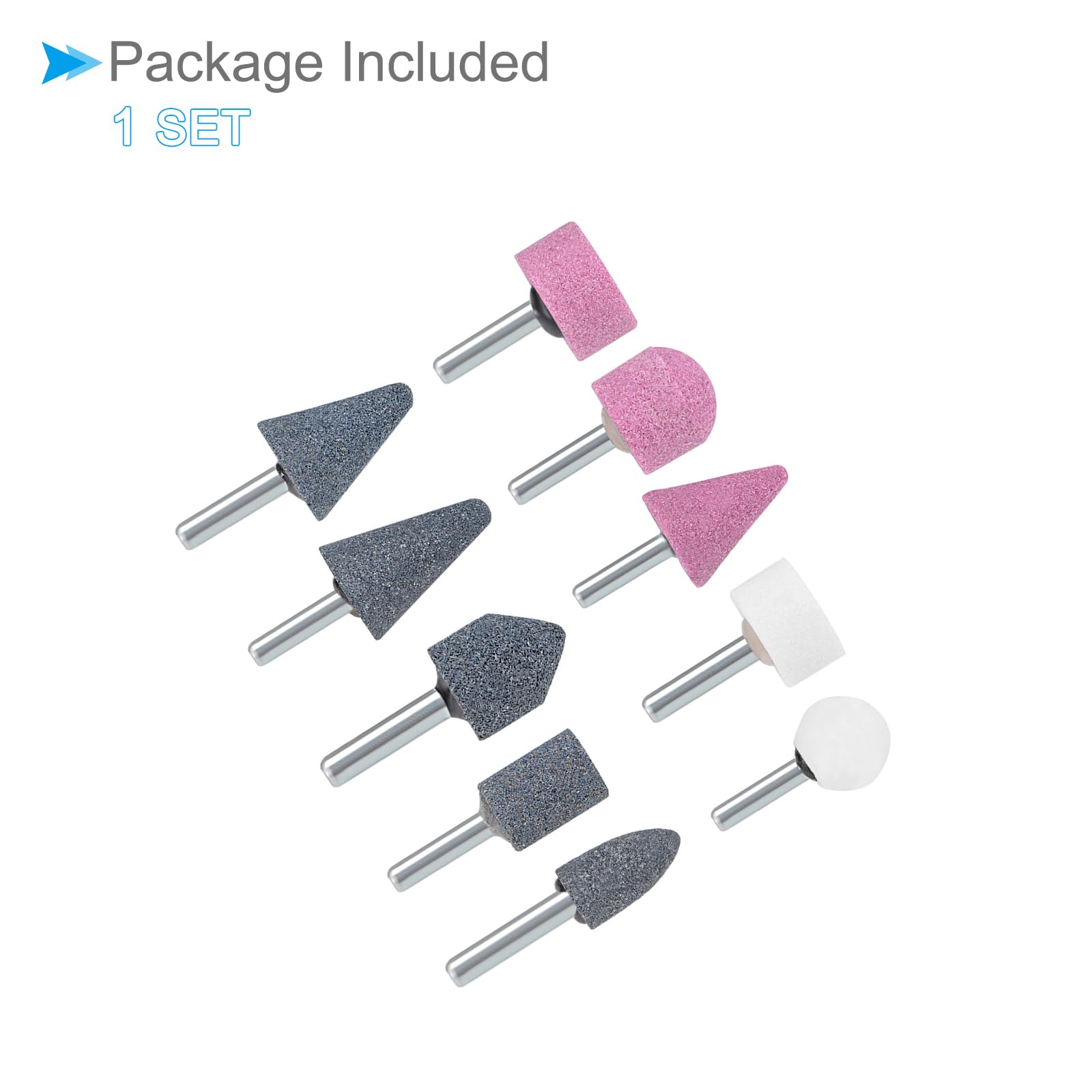Abrasivo Pietra Punte Set, 6mm Gambo, Nichel Placcato Carbonio Acciaio Rettifica Mola Lucidatura Testa Bit - (Applicazioni: per Rotativo Utensili), 10-pz
