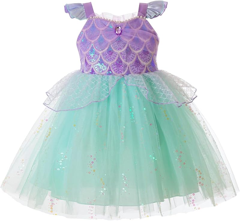 Vestido de sirena para niñas, disfraz de sirena, vestido de tutú con tirantes de lentejuelas de princesa para fiesta de cumpleaños de niños pequeños
