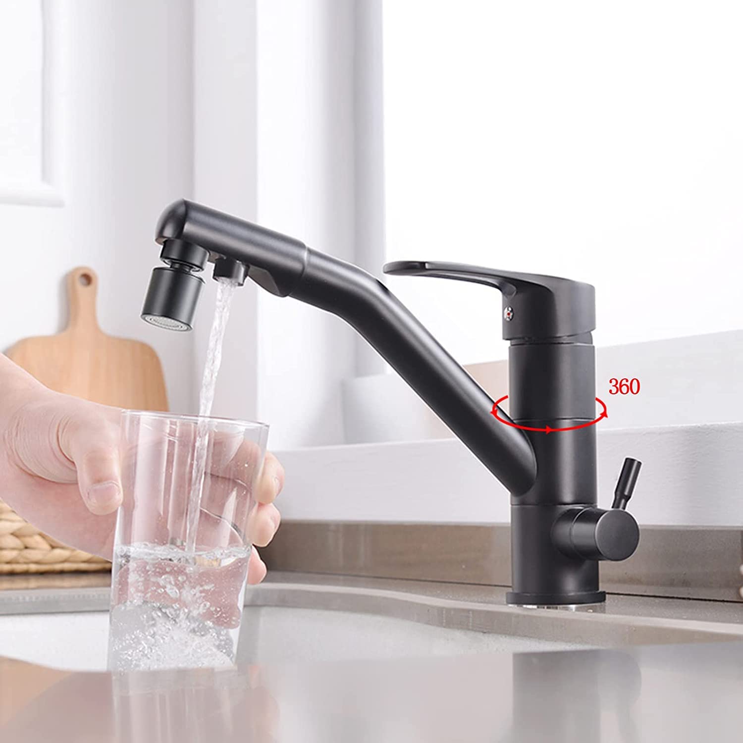 QTANZIQI Grifo de Cocina Negro de 3 vías con Modo Dual Grifo con Filtro de ósmosis 3 en 1 Grifo para Fregadero para Sistemas de ósmosis Filtro de Agua para Fregadero de Cocina versátil.