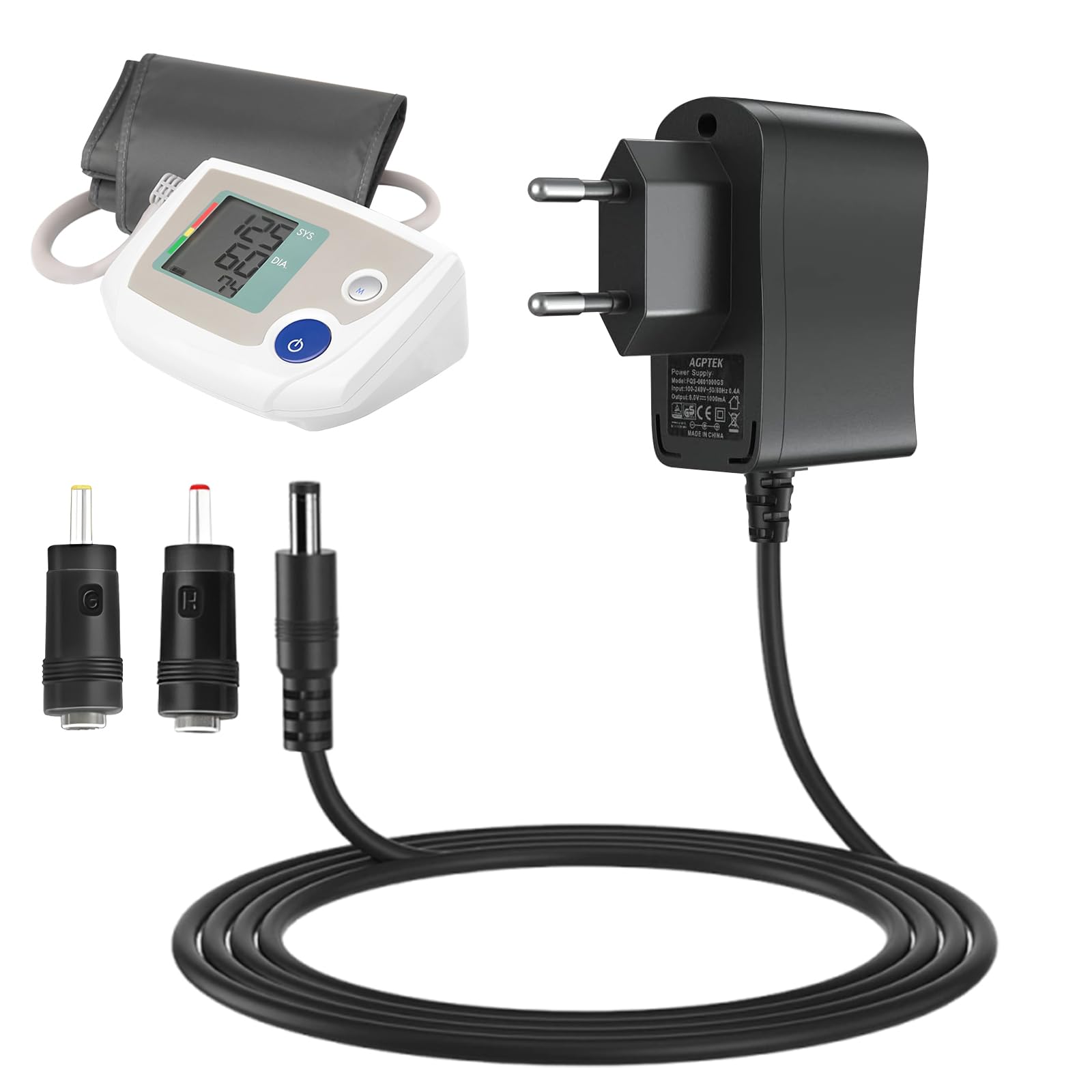 Adaptador de Corriente para Tensiómetro 6V 1A con 2 Conectore para Omron HHP-CM01, Omron M7 M500 M700 M3 M5 M6 M2 Basic/Intelli IT X2 X4 X7 Smart, X2 Basic, X3 Comfort