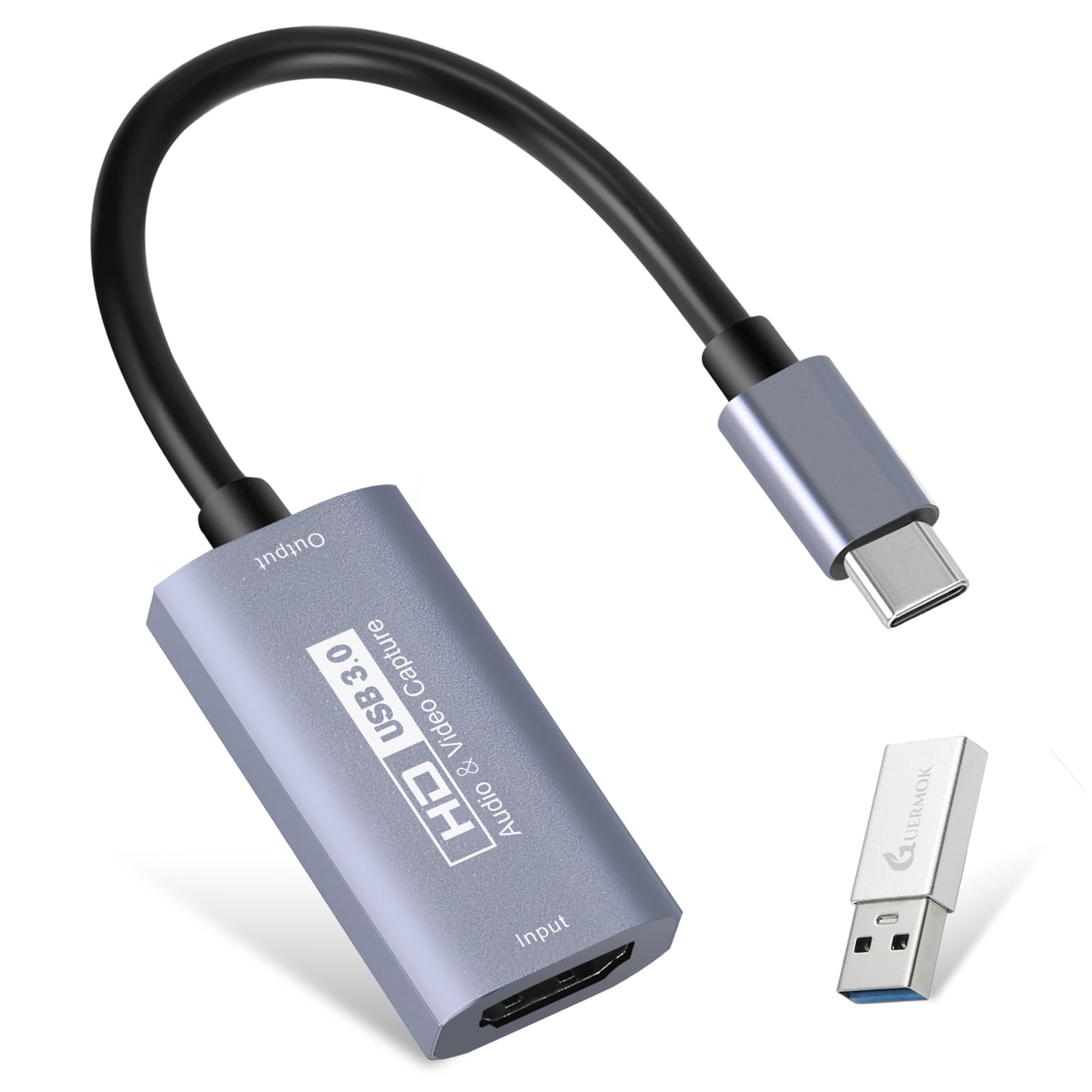 Guermok Video Capture Card USB 3.0 HDMI to USB C Audio Capture Card 4K 1080p60fps Capture Device Game Live Streaming Video Recorder Works with Windows Mac OS System for Switch/Xbox