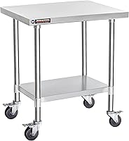 Vista 9 de DuraSteel Carrito de acero inoxidable NSF de 30 x 72 pulgadas, mesa de preparación de alimentos resistente con estante inferior, isla de cocina