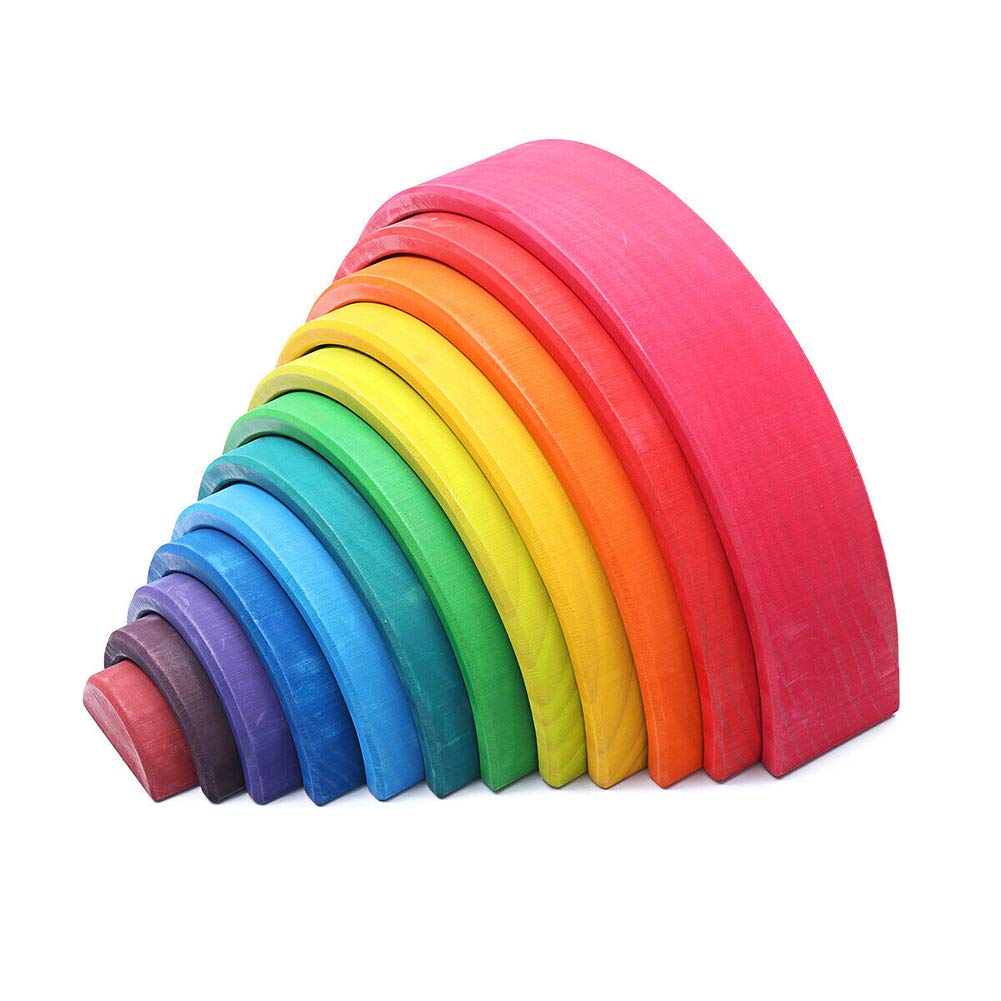 favourity-home Wooden Rainbow Toy Nesting Stacking Game, 12PCS Wooden Rainbow Blocks Color Shape Matching Jigsaw Puzzle Toy Set Early Development Gift for Kids Boy Girl Toddler (Rainbow)