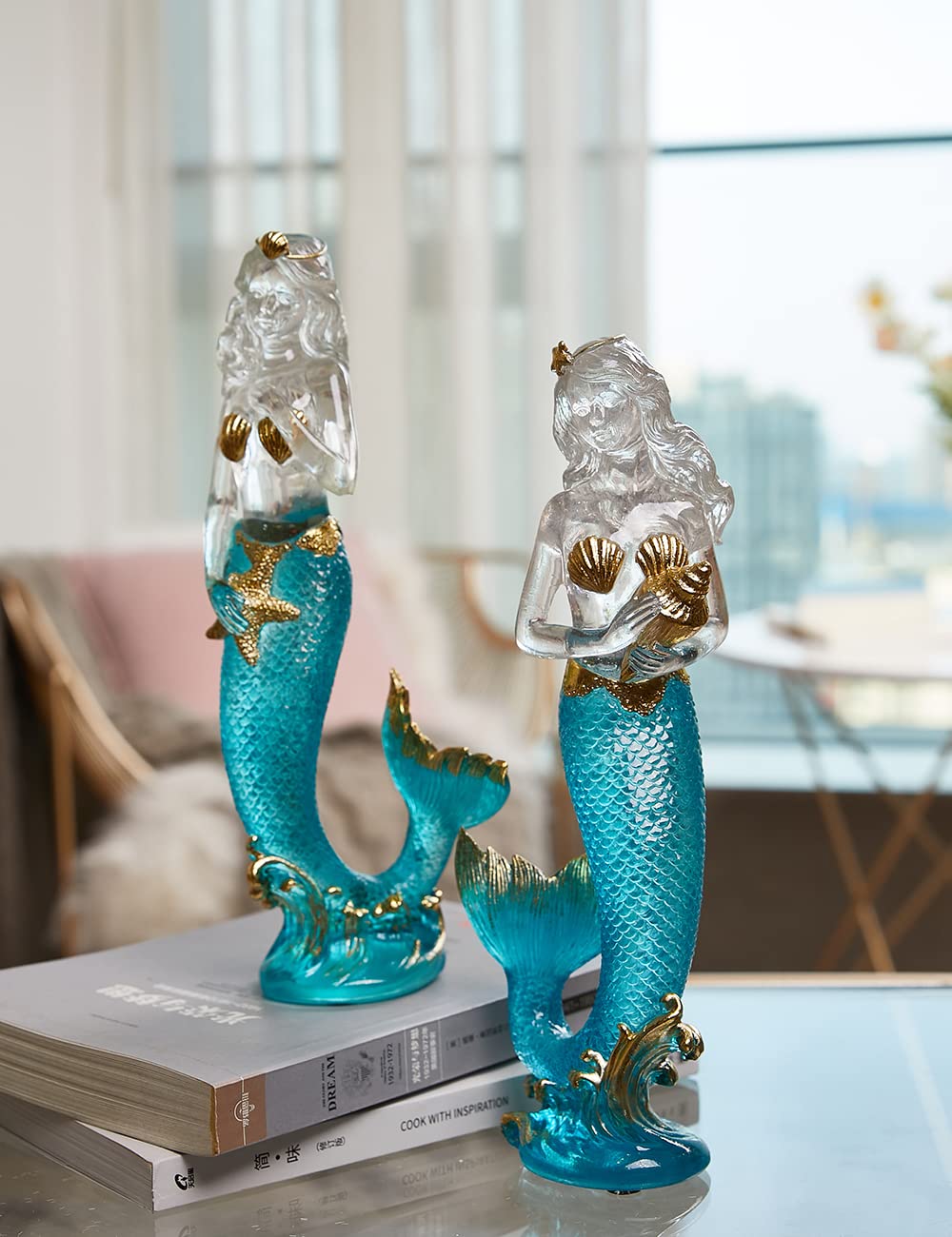 SEINHIJO Figura de Sirena Decorativa Femenina Escultura Moderna Adorno 25cm