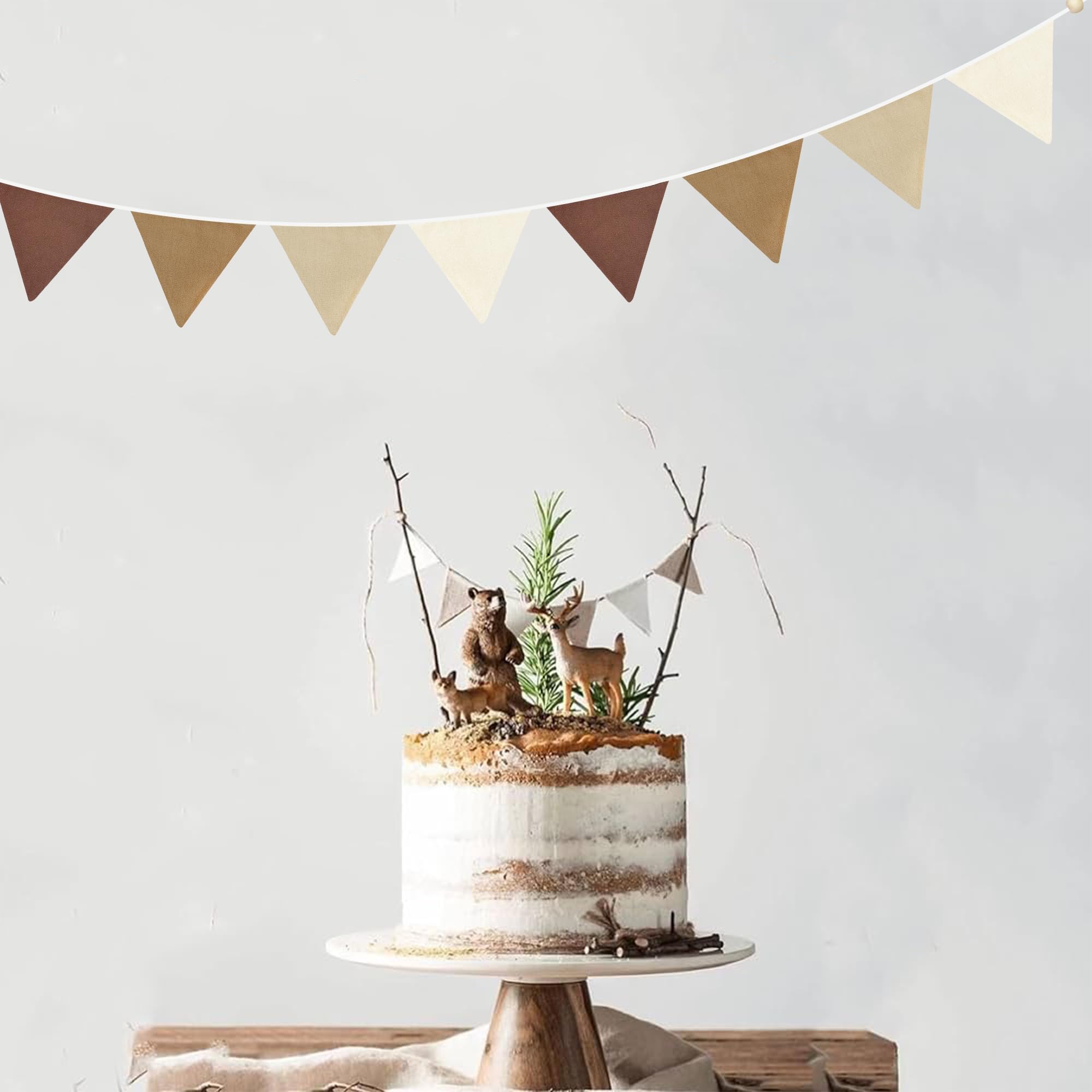 2 Sets von braunen Girlanden mit Farbverlauf, 24 Stück, braune Wimpel, Banner, Flaggen, Boho-Stoff, Dreiecksschlangen für Kinder, Dschungel, Wald, Geburtstag, Babyparty, Teddybär, Party-Dekoration,