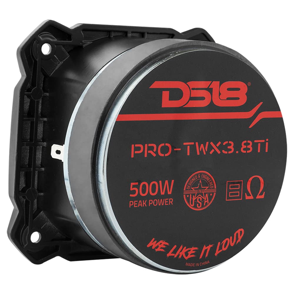 1 DS18 PRO-TWX3Ti Tweeter Super Bullet 9,7 x 9,7 cm, 250 vatios rms 500 vatios máximo, impedancia de 4 ohmios, sensibilidad SPL de 108 db, para Coches, 1 Pieza
