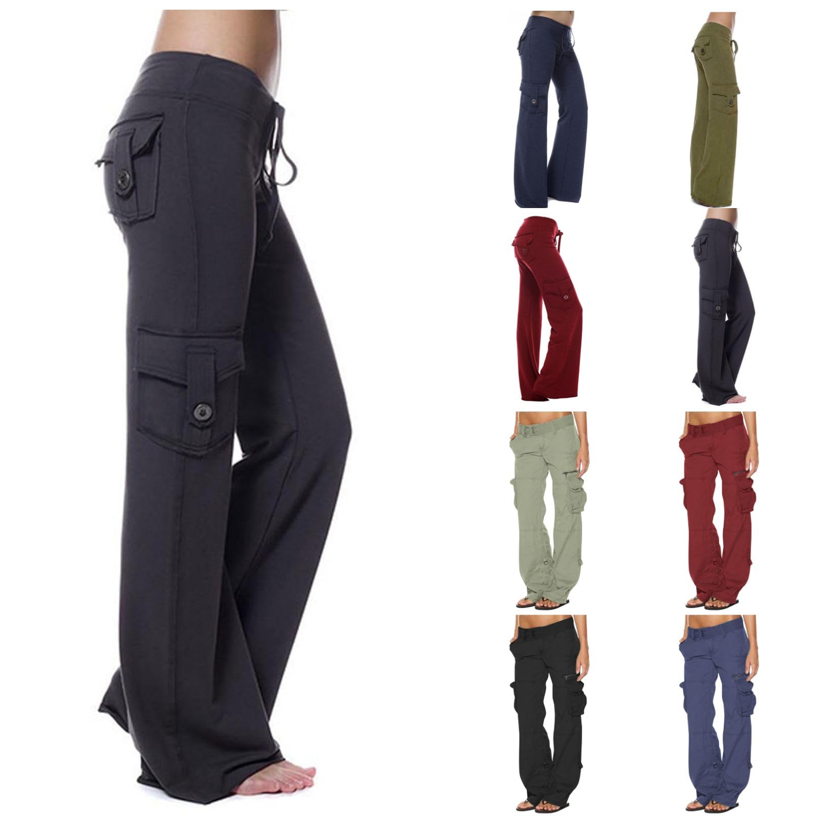 luwitaCargo Pants for Women Bootcut Yoga Pants Wide Leg Sweatpants Plus Size Workout Gym Trousers with Button Pockets