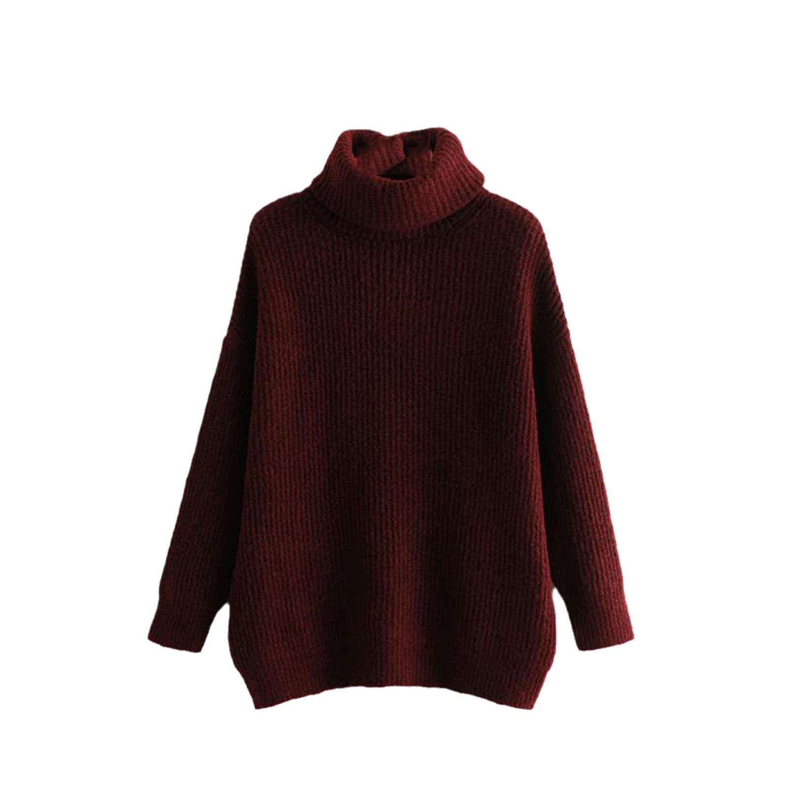 Donne Dolcevita Maglioni Inverno Lungo Pipistrello Manica Maglioni Maglione Cappotto, Borgogna, M