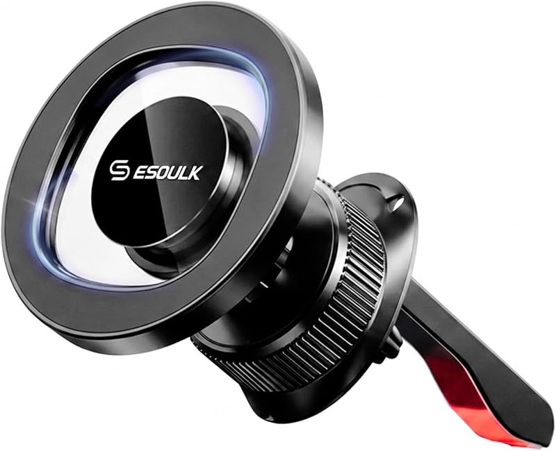 Magnetic Car Phone Mount Air Vent Holder wtih Metal Ring | Strong Magnetic Hold, Magnetic Case Compatible, Adjustable Angle, Secure Air Vent Clip, Clear Windshield View