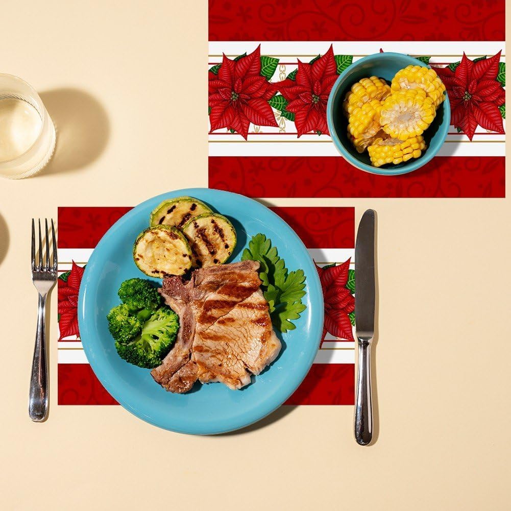 4pcs Christmas Placemat Christmas Decorations Home Christmas Flowers Table Mat Table Decor Christmas Party Supplies