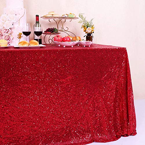 GFCC Rectangle Red Sequin Tablecloth 90x132 inch Sparkle Party Wedding Christams Banquet Table Cloth Glitter Cake Table Cover Linen by GFCC - Image 3