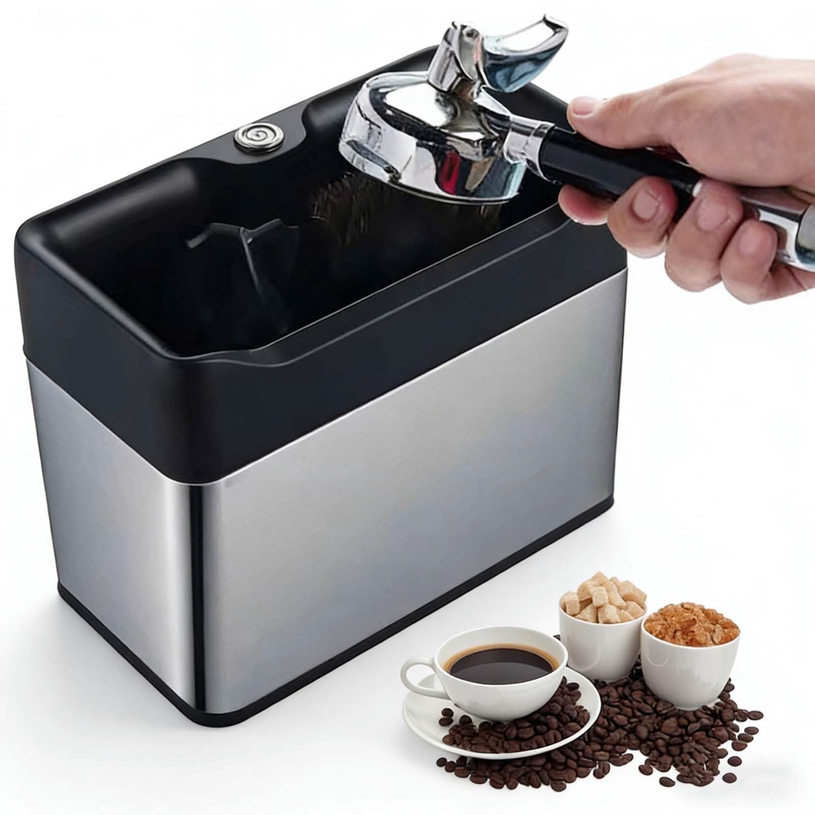 Limpiador Eléctrico De Portafiltros, Limpiador Automático De Posos De Café Con Doble Cabezal De Cepillos Y 3 Raspadores Para 58mm/51mm, Gran Capacidad 3l, 340 Rpm Para Hogar(Silver)