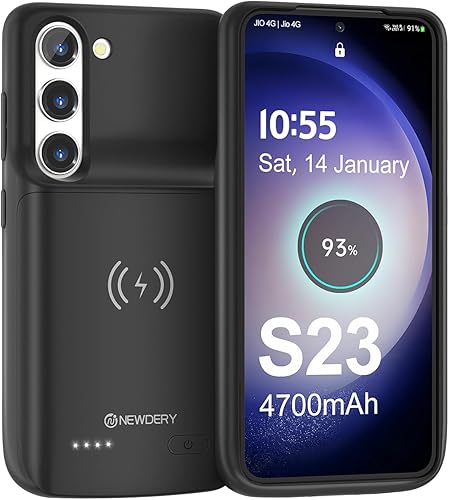 NEWDERY Funda de batería para Samsung Galaxy S23, carga inalámbrica Qi, carga rápida, sincronización de datos, 4700mAh ultra delgada portátil