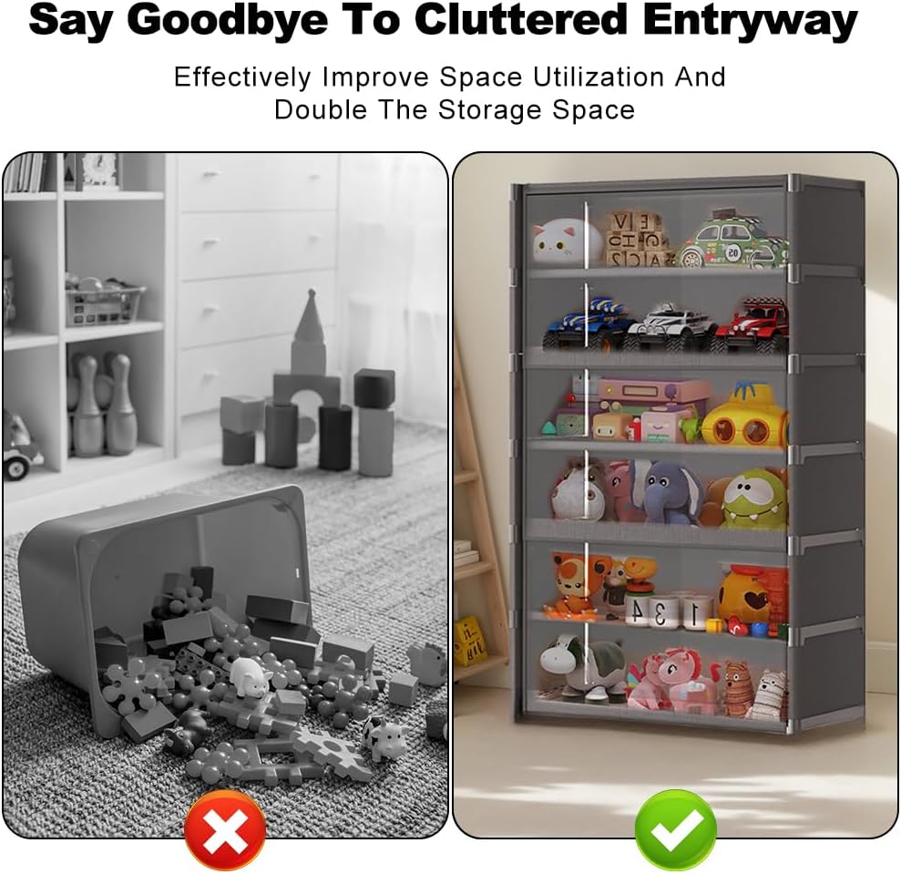 7-Tier Shoe Rack Cabinet with Clear Flip Doors - Dust-Proof Storage Organizer with Removable Shelves, Multipurpose Unit for Shoes, Bags, Toys & Clothes(Black)