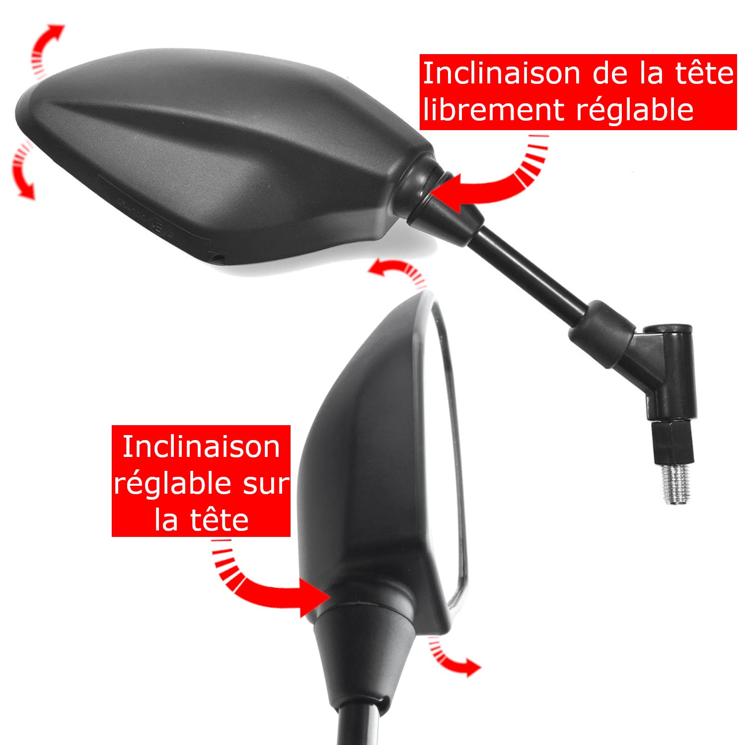 Area1 Rétroviseurs Moto Universel Retroviseur Latéral Homologué E, Certification CE (2xM10 Filetage à droite) compatible avec