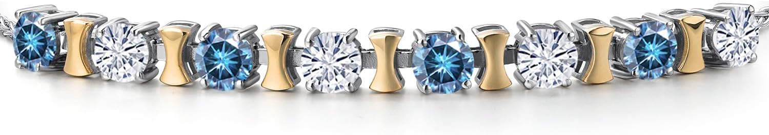 Gem Stone King 925 Silver and 10K Yellow Gold 2 Tone Personalized and Customized Round 4MM Gemstone 8-Stone Birthstones Bracelet For Women Adjustable up to 9 Inch