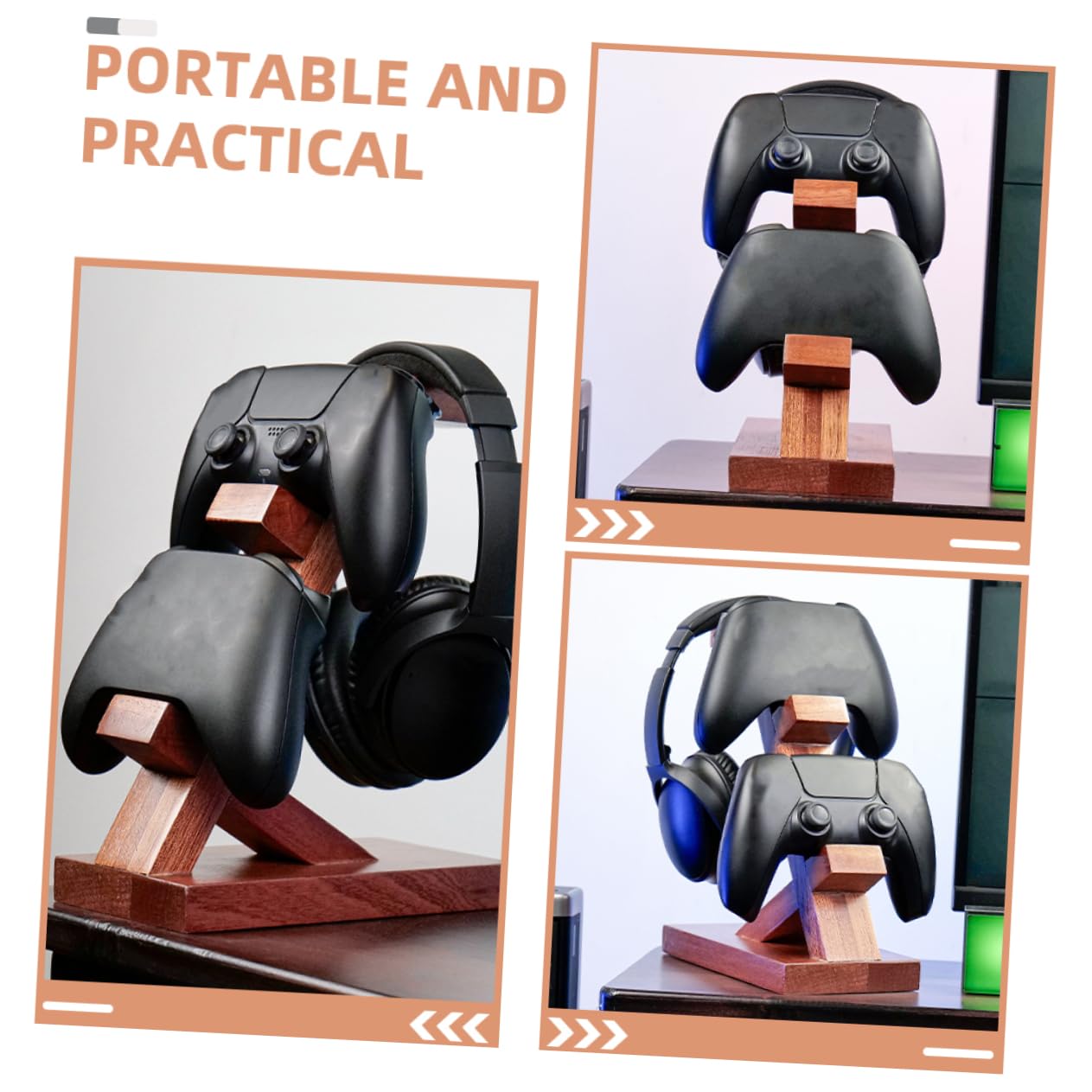 Veemoon Soporte para Mandos de Juegos y Auriculares de Madera Marrón, Organizador Portátil Diseño Simple para Área de Entretenimiento Gaming