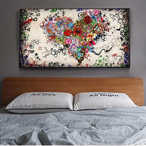 Tableau abstrait cœur fleur 70x140cm pour réveiller un salon sans relief