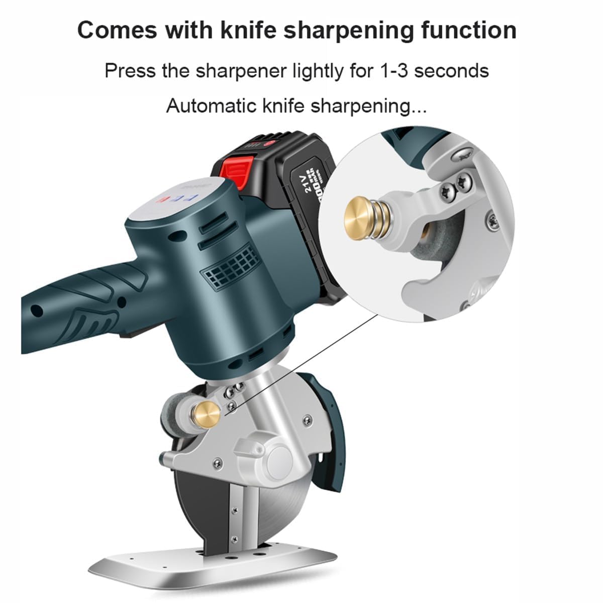 Máquina de corte de telas portátil, cortador eléctrico rotativo para tejidos, velocidad de vacío 1400 RPM, grosor de corte 45 mm, afilado automático