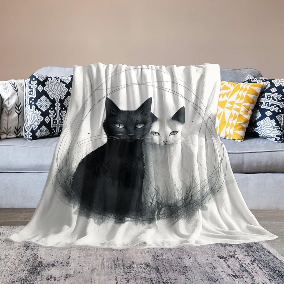 Couverture micro polaire deux chats grand plaid flanelle chaude lit et salon