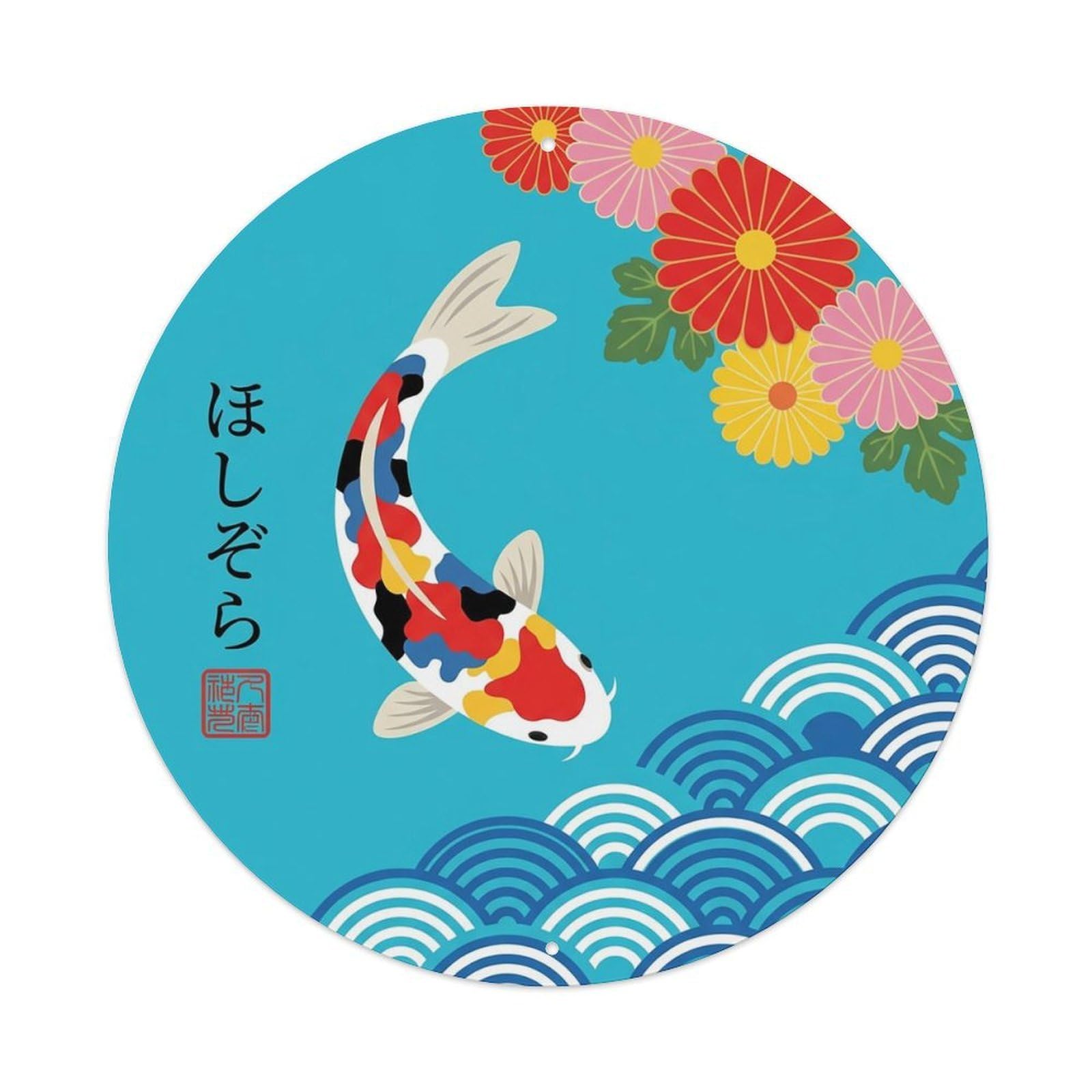 Odgynaw 8X8inch(20X20cm) Vintage Koi Fish Japanese Cyan Metal Tin Sign
