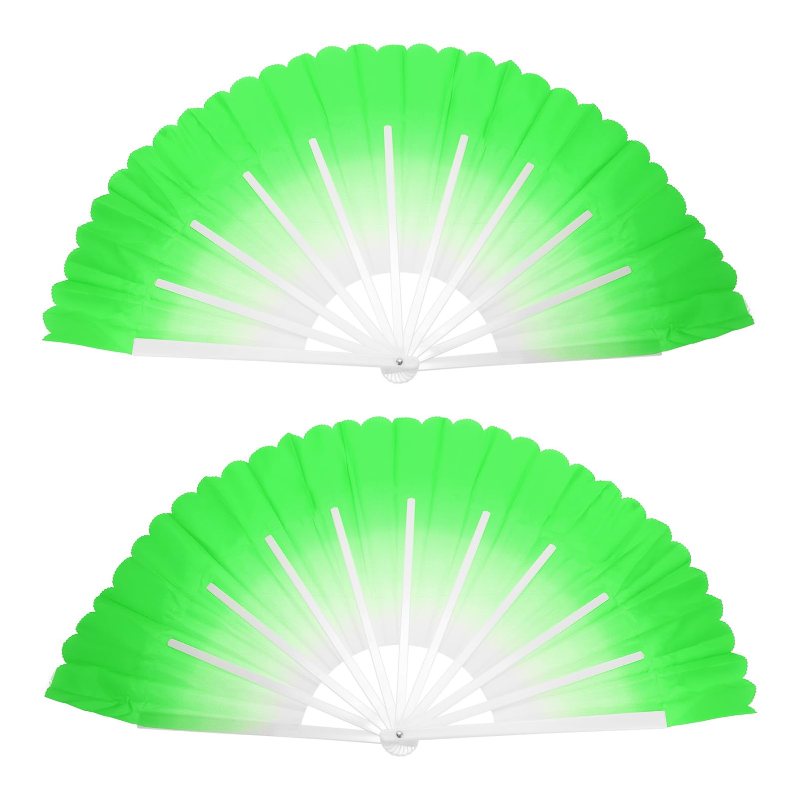 PATIKIL Folding Hand Silk Fan 24", 1 Pair Left Right Plastic Chinese Fan Dance Performance Sport, Green, 180 x 90cm / 71 x 35inch