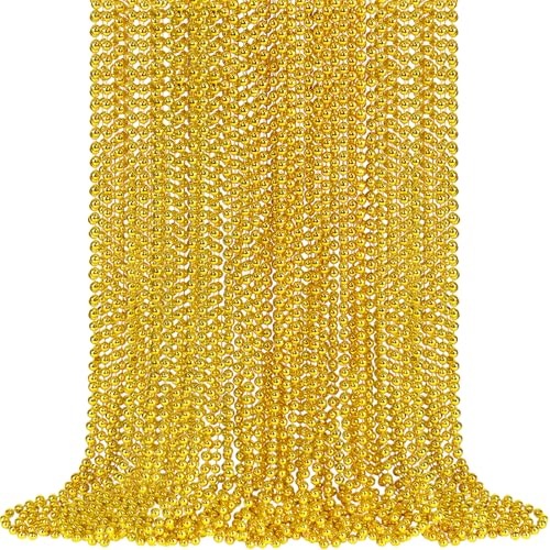 SHAOQINLIN 24 PCS Gold Mardi Gras Beads Christmas Necklaces Gold Bead Necklace 33 Metallic Party Beads Necklaces Bulk for Mardi Gras Christmas New Years Day Carnival Party Favors