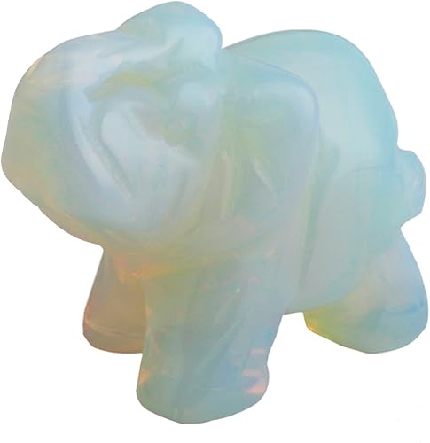 SUNYIK Figura de elefante en piedra tallada. Amuleto, Opalita, Opalite, 1.5"