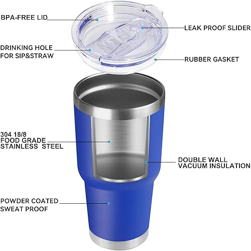 Miniatura 4 de DOMICARE Vaso de 30 oz con tapa y pajita, vasos de acero inoxidable a granel, aislado al vacío de doble pared, taza para café de viaje, vaso