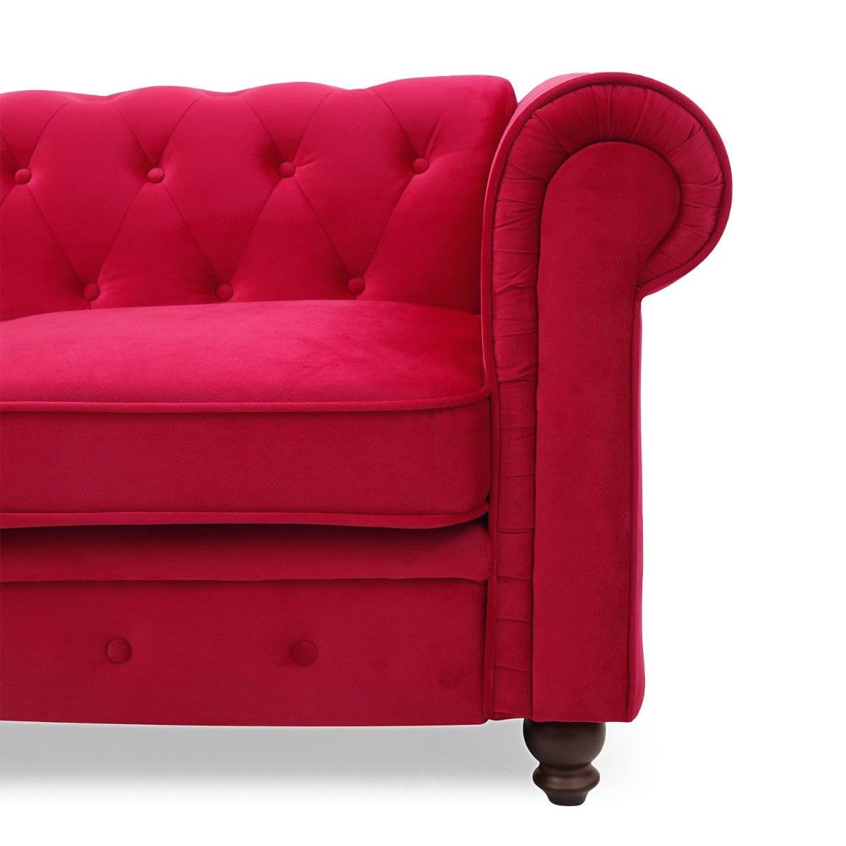 Menzzo - Divano a 3 posti in legno e velluto, 80 x 207 x 72 cm, Legno, rosso, 207x80x72