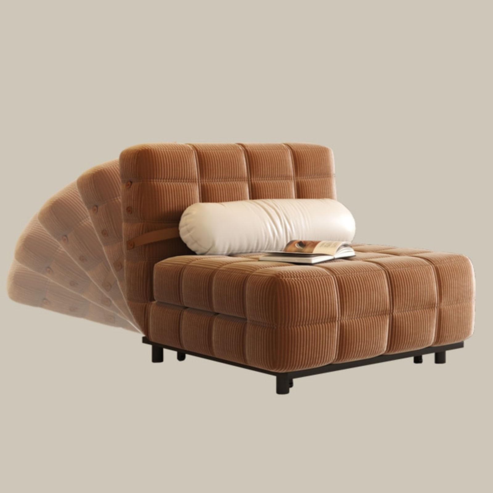 Składane krzesło do spania, rozkładana sofa do spania, rozkładana sofa rekreacyjna z 5-stopniową regulacją oparcia, tapicerowany fotel do sypialni, salonu, biura, składane krzesło kanapy (Be e