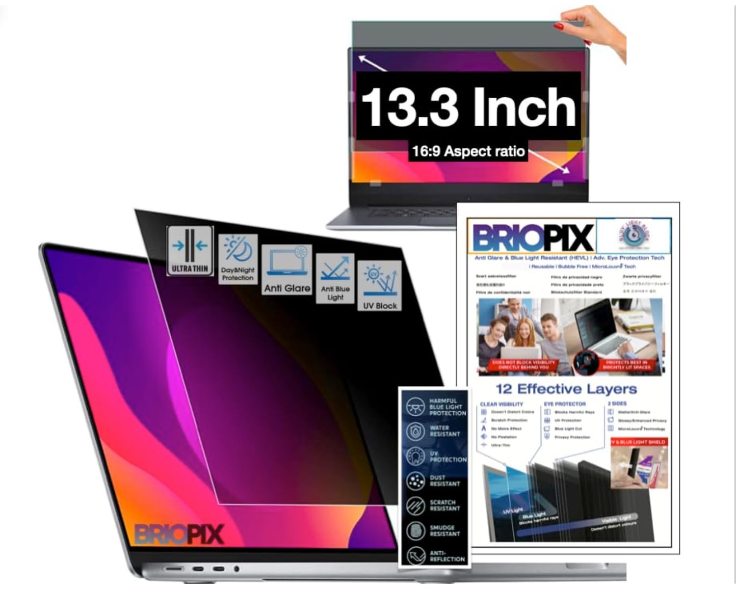 PhoenixInn 13.3 Inch (16:9) Privacy Screen Filter - No Eye Strain | Anti Blue Light + Anti Glare | No Dry Eyes | Privacy PET Screen Protector (B09WLCBWRR) Amazon Price History, Amazon Price Tracker