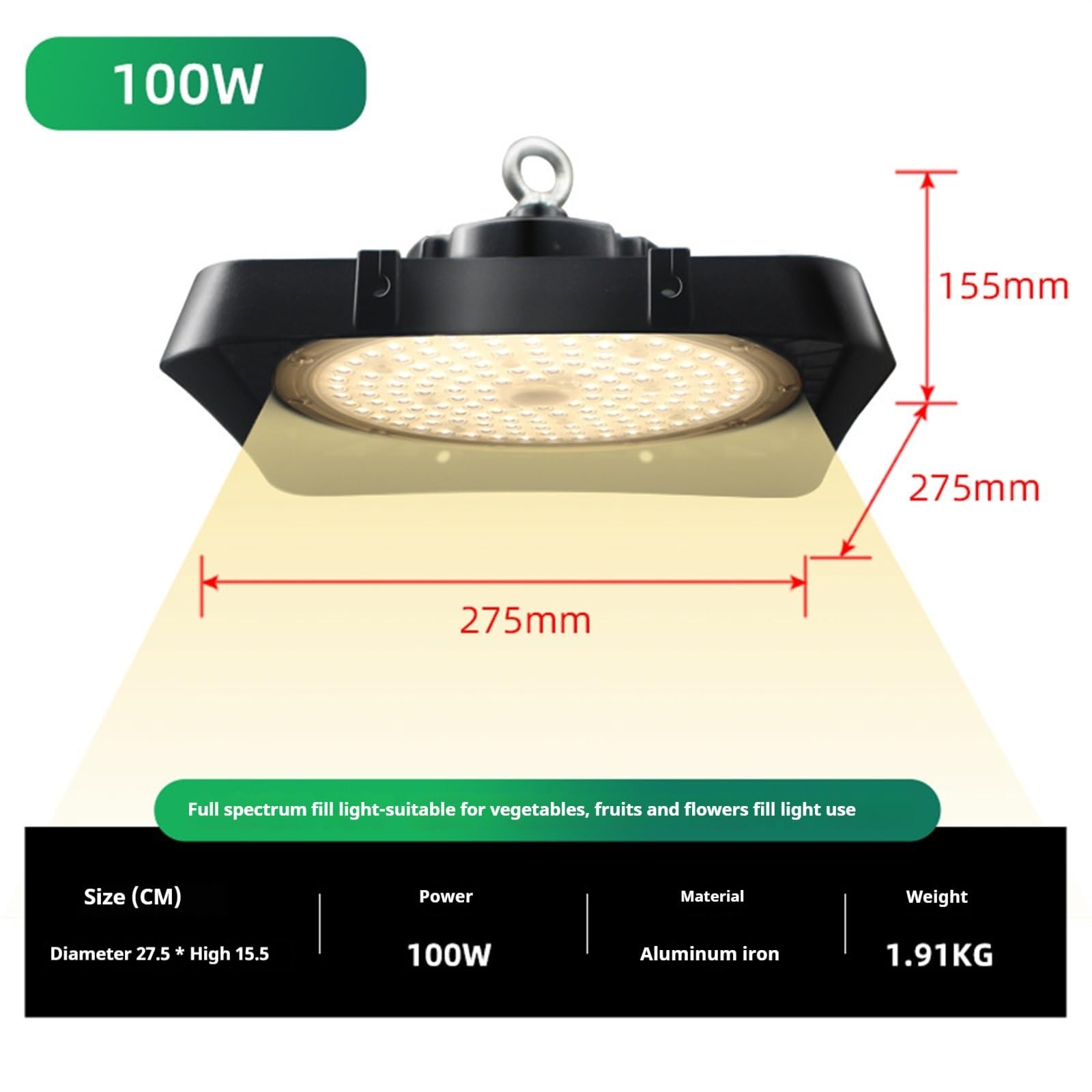 Lámpara de Cultivo, Lámpara LED de Espectro Completo for Cultivo de Plantas, Resistente al Agua IP65, 100 W, 150 W y 200 W(100W)