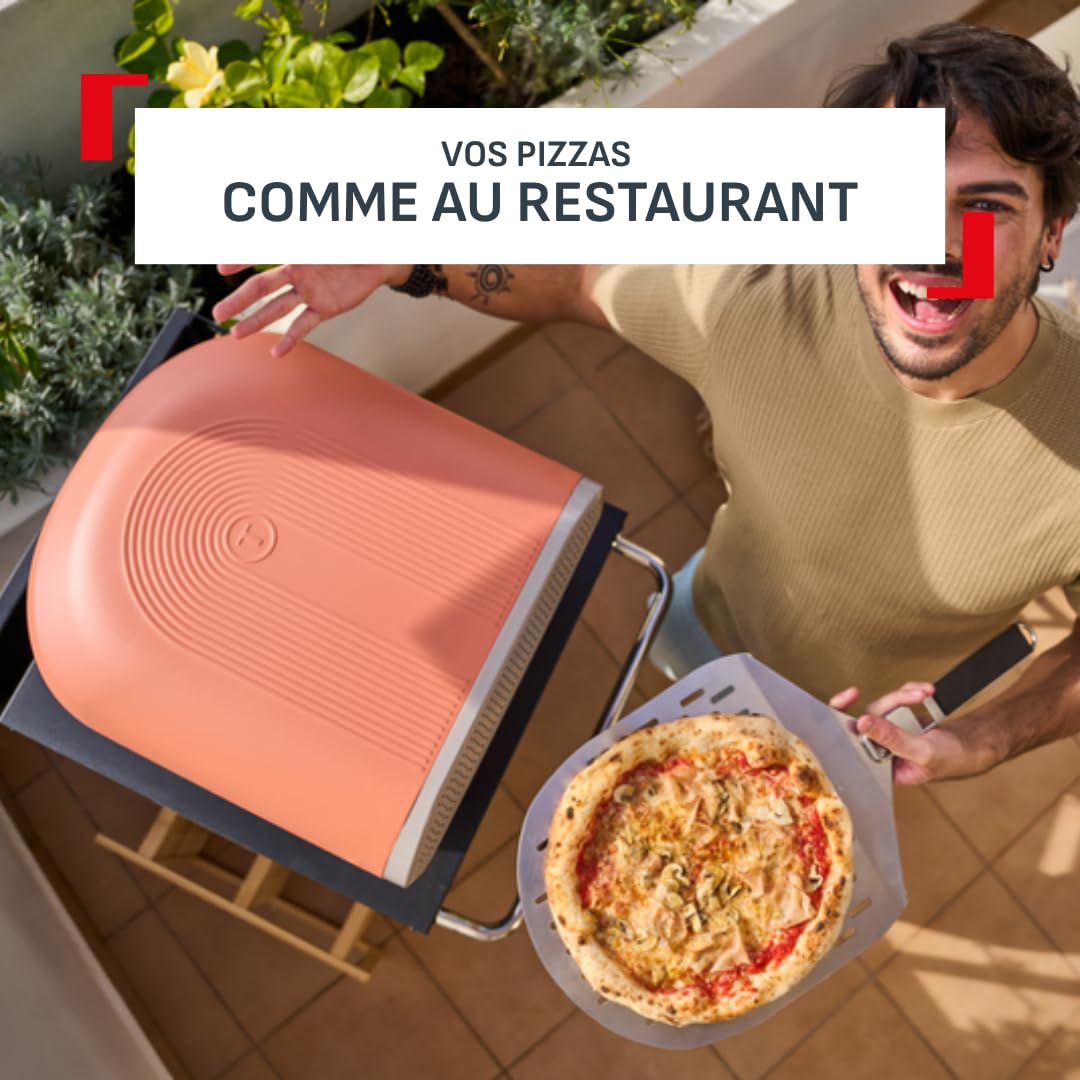 Tefal Pizza Pronto Four à Pizza Électrique d'Extérieur 2600W avec Pierre Rotative Automatique Cuisson 3 minutes Pizza 30 cm Multifonctions Jusqu'à 400°C 4 Températures Pelle à Pizza Incluse JM600TE0