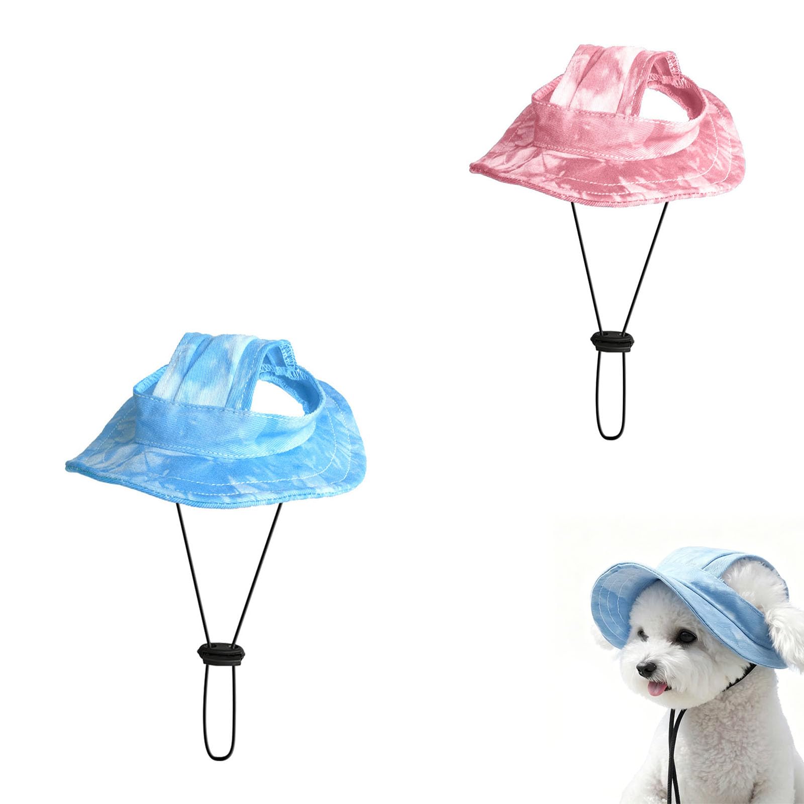 Dog Baseball Cap for Small Medium Dogs, 2026 New UV Sun Protection Dog Hat, Canvas Pet Summer Beach Peaked Cap with Ear Holes Adjustable Neck Strap (Blue+Pink, S)