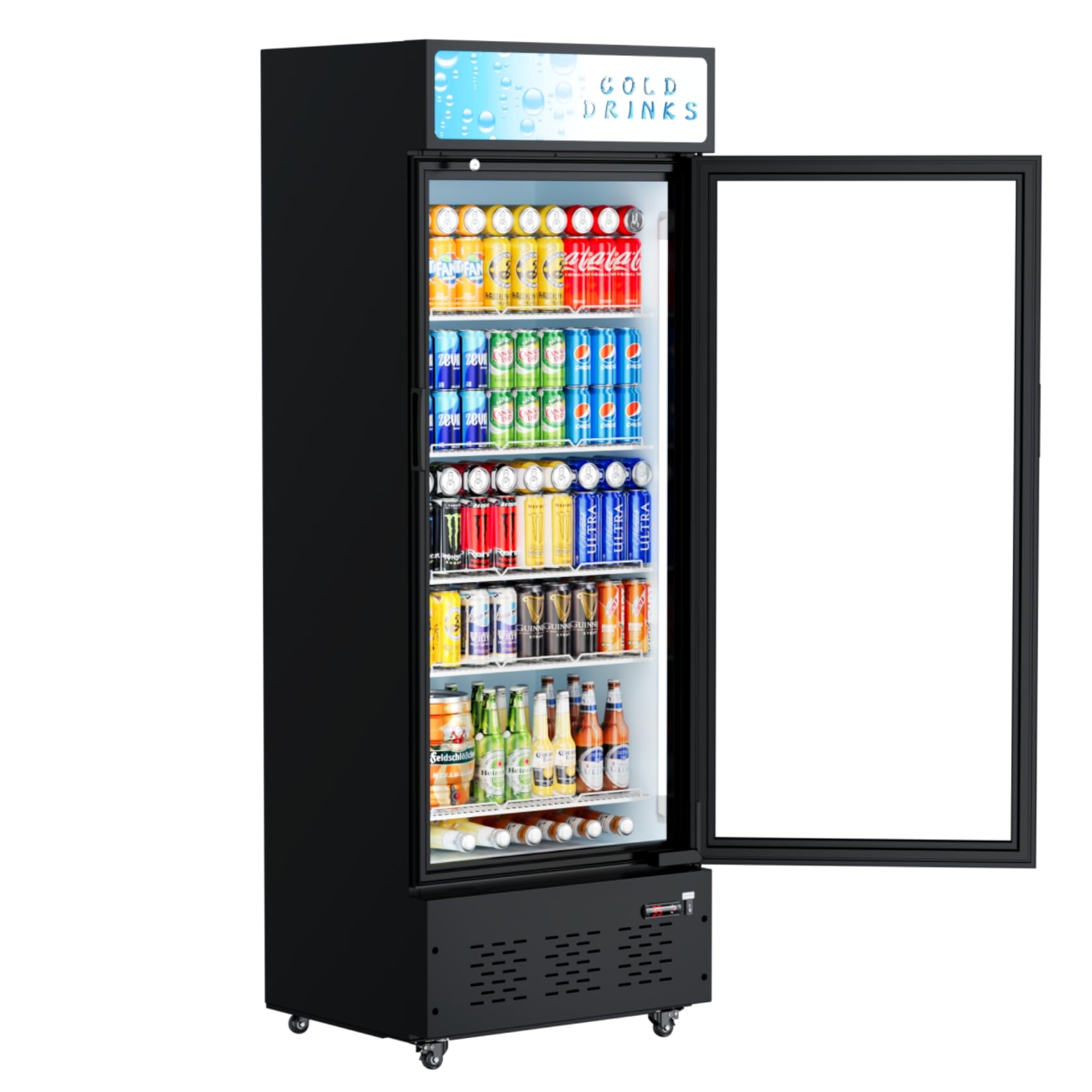 Commercial Glass Door Display Refrigerator 15 cu.ft Commercial Beverage Refrigerators with LED Light and 5 Shelves for Cafe, Restaurant, Store, Bar